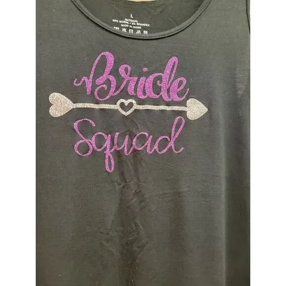 Bride Squad Glitter Tank Black Purple Silver Size Large - Picture 2 of 6